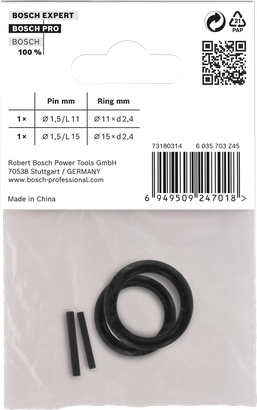 Juego de anillos de retención y pasadores Bosch de 1/4″, 4 piezas.